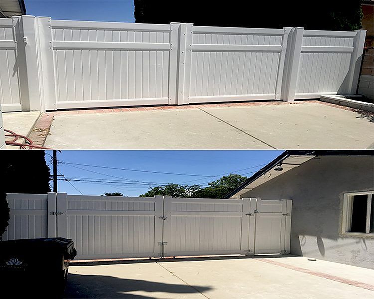 White vinyl double driveway gate